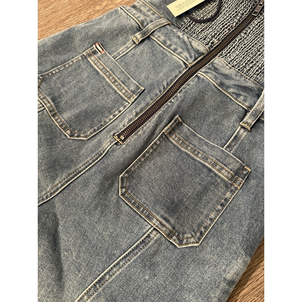 $550 NWT Alice+Olivia Gorgeous Pennie Denim Bootleg Halter Jumpsuit - Picture 11 of 16